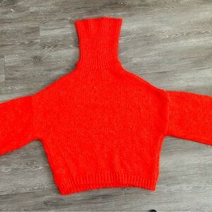 FK.PYNAPPEL Red Chunky-Knit Wool Blend Turtleneck Pullover Sweater Women Stretch
